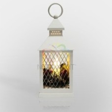 Декоративный домашний фонарь со свечкой, белый корпус, размер 10.5х10.5х24 см, цвет теплый белый